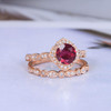 Rose Gold Lab Ruby Engagement Ring Bridal Set Diamond Wedding Ring