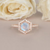 Rose Gold Hexagon Shaped Rainbow Moonstone Ring 