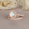 Hexagon Shaped  Moonstone Engagement Ring Rose Gold Bridal Set