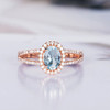 Rose Gold Oval Cut Antique Halo Aquamarine Engagement Ring