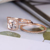 Rose Gold 7mm Cushion Cut Morganite Wedding Ring Set