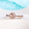 6mm Halo Rose Gold Morganite Ring Wedding Promise Ring