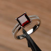 Garnet Ring Silver Square Cut January Birthstone Ring Engagement Ring 