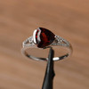 Triangle Cut Sterling Silver Ring Red Gemstone January Birthstone Ring 