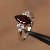 Marquise Cut Red Gemstone Sterling Silver Ring Proposal Ring 