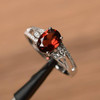 Garnet Ring January Birthstone Ring Red Gemstone Oval Cut Silver Ring 