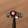 Octagon Cut Red Garnet Rings Unique Engagement Rings Silver Rings 