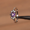 Bezel Setting Ring Natural Amethyst Rings Princess Cut Ring Silver Ring 