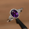 Romantic Promise Ring Oval Cut Sterling Silver Ring Amethyst Gemstone Ring 