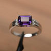 Purple Amethyst Ring Sterling Silver Emerald Cut February Birthstone Ring