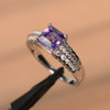 Square Cut Natural Aamethyst Ring Wedding Ring Sterling Silver Ring 