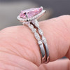 Pink Cubic Zirconia Engagement Ring Set Pear Cut  Promise Ring Eternity Band Gift