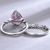 Pink Cubic Zirconia Engagement Ring Set Pear Cut  Promise Ring Eternity Band Gift