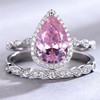 Pink Cubic Zirconia Engagement Ring Set Pear Cut  Promise Ring Eternity Band Gift