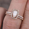 Pear Cut Engagement Ring CZ Cushion  Bridal Set Rose Gold Plated Wedding Ring