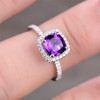 Amethyst Engagement Ring 6.5mm Cushion Cut  Wedding Band Promise Anniversary Ring 