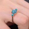 Turquoise Ring 3 Stone Engagement Ring Plain Gold Band 7.5mm Round Cut Wedding Ring 