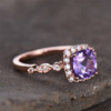 6.5mm Cushion Cut Purple Amethyst Engagement Ring CZ Wedding Ring
