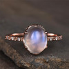  Rainbow Moonstone Ring 8*10mm Oval Engagement Ring Half Eternity Diamond Ring