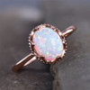 Sterling Silver White Opal Gemstone Ring  Birthstone Engagement Ring Solitaire Ring