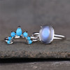 Sterling Silver Ring Moonstone and Turquoise Wedding Set Rainbow Moonstone Bridal Ring