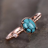  5*7mm Oval Turquoise Engagement Ring Vintage Solitaire CZ Ring Twist Wedding Band 