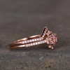 Pink Morganite Ring Set Rose Gold Plated Round Cut Wedding Band Aniversary Gift 