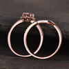 Pink Morganite Ring Set Rose Gold Plated Round Cut Wedding Band Aniversary Gift 