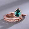 Emerald Wedding Ring Set 6*8mm Pear Cut Engagement Ring Half Eternity Bridal Band 
