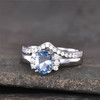 Blue Topaz Wedding Ring Set Oval Engagement Ring Curved Stacking Band