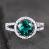 Emerald Engagement Ring 7mm Round Cut CZ Sterling Silver Wedding Bridal Ring 