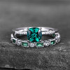 Sterling Silver Ring Set Cushoin Cut Green Emerald Engagement Ring Wedding Ring