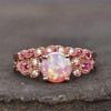 Vintage Ring Set Pink Fire Opal Engagement Ring Ruby Stones Wedding Ring