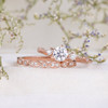 2pcs 5mm Round Cut Moissanite Ring Set Rose Gold Engagement Ring Bridal Set 