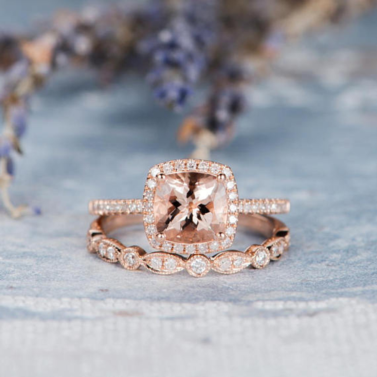 Pear Shaped Morganite Engagement Ring Rose Gold Unique Woman Diamond Bridal  Ring - MollyJewelryUS