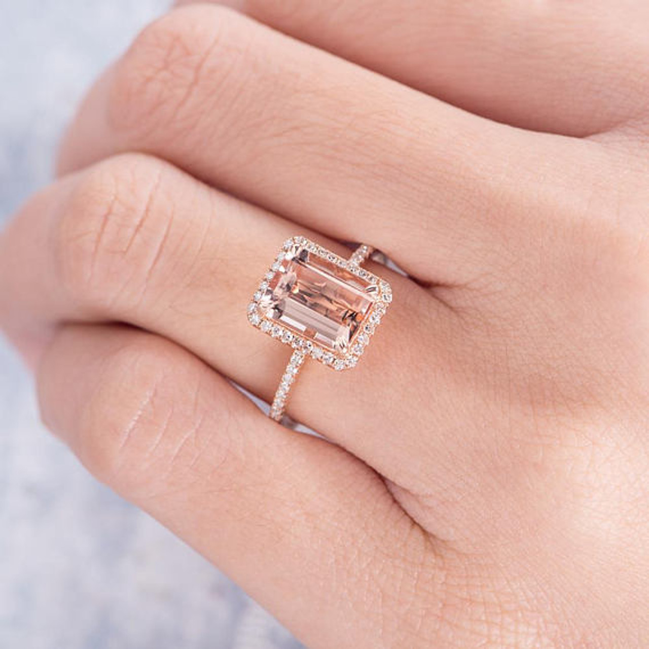 Emerald Cut Engagement Ring Rose Gold Diamond