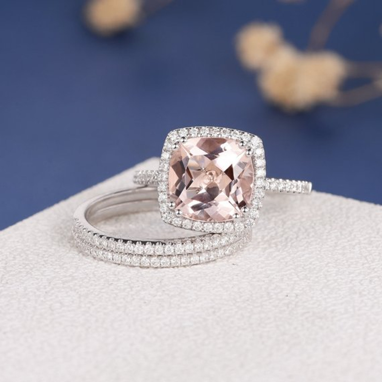 Emerald-Cut Morganite Engagement Ring with Diamonds | Angara