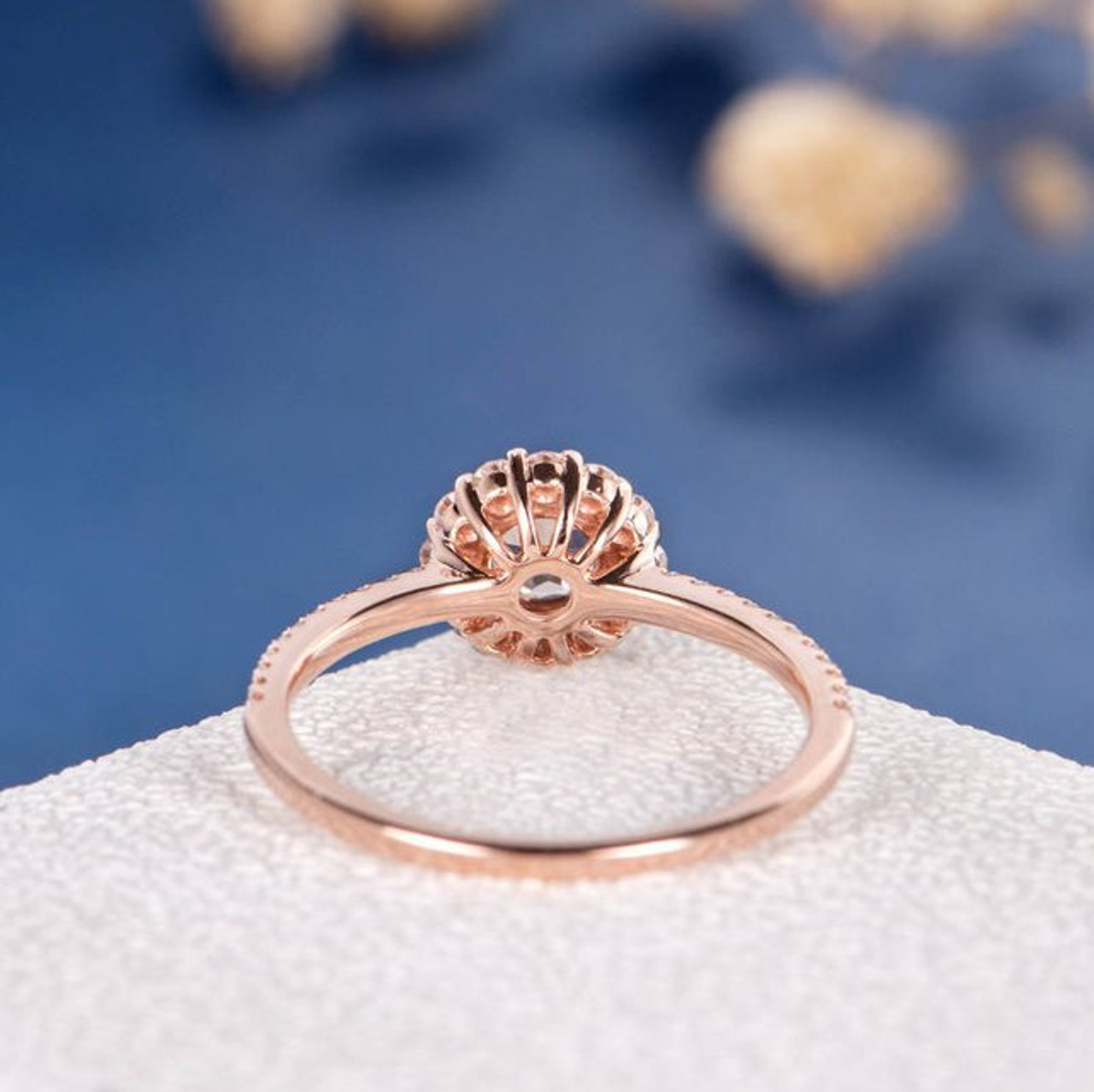 5mm Round Morganite Flower Rose Gold Engagement Ring