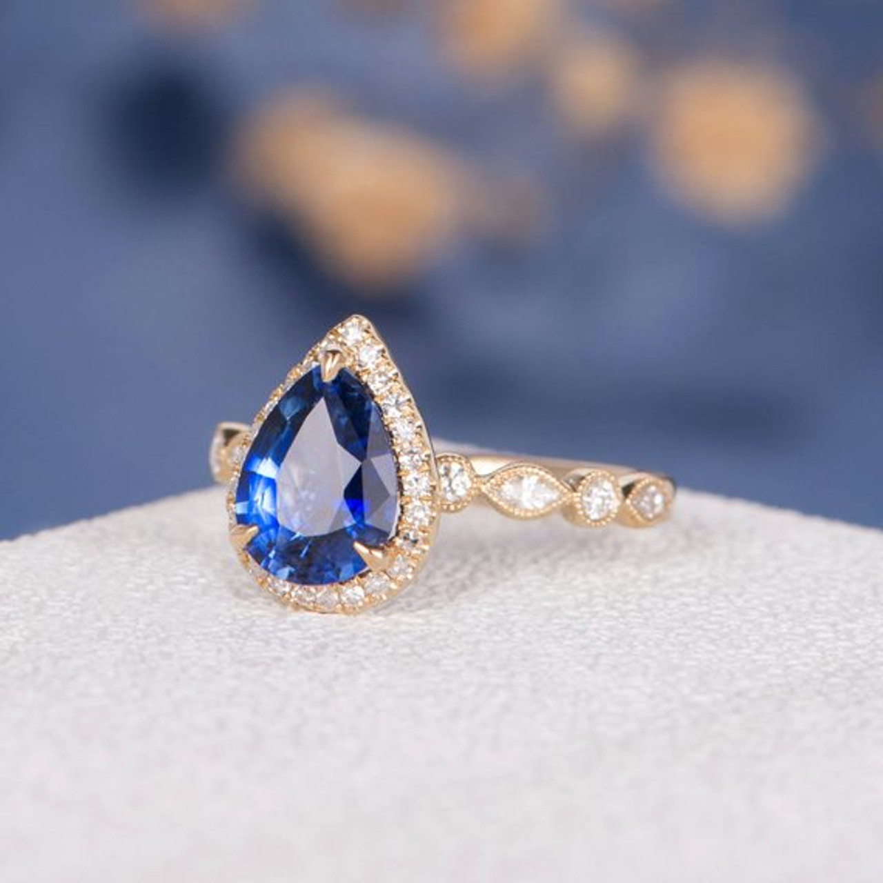 7*9mm Pear Shaped Lab Sapphire Ring 