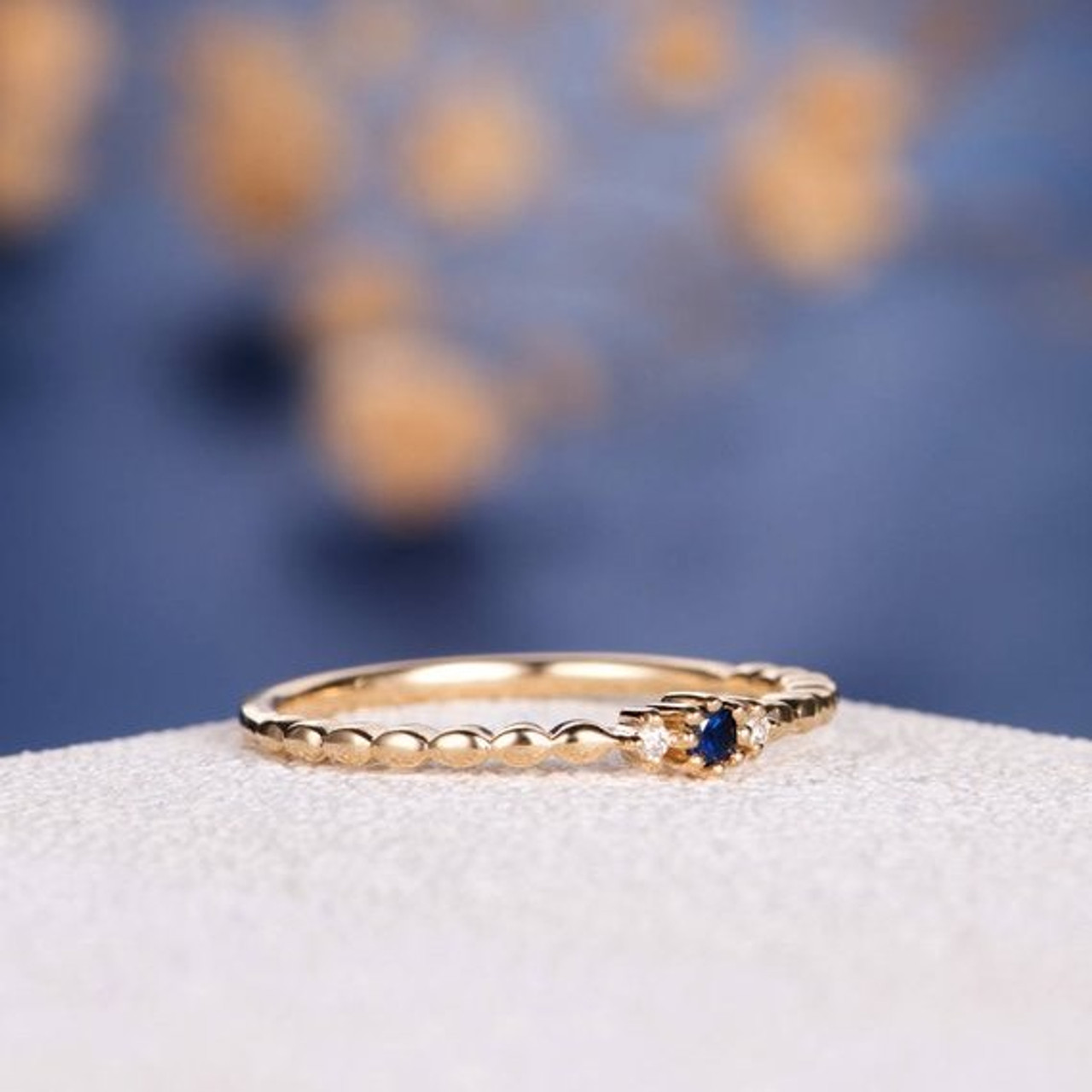 Dainty Sapphire Stacking Ring Yellow Gold Tiny Anniversary Ring