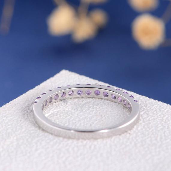 White Gold Half Eternity Amethyst Wedding Band
