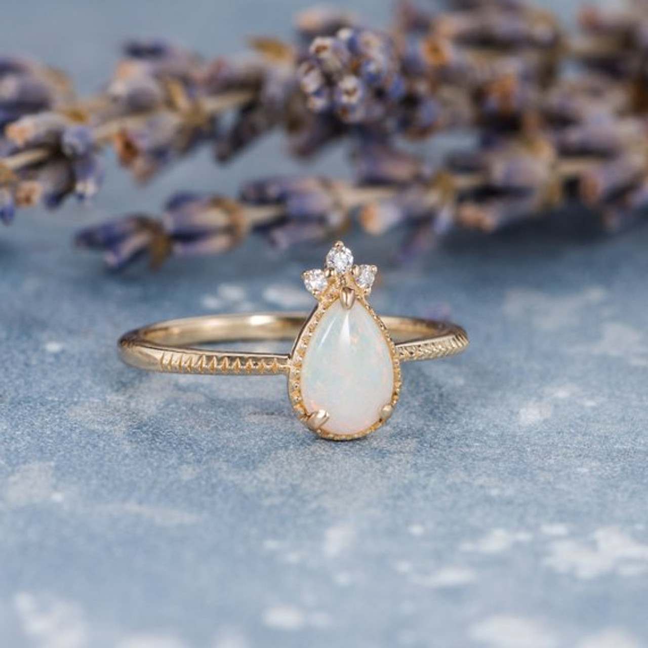 Natural Australian Pear Shaped Opal Engagement Ring
