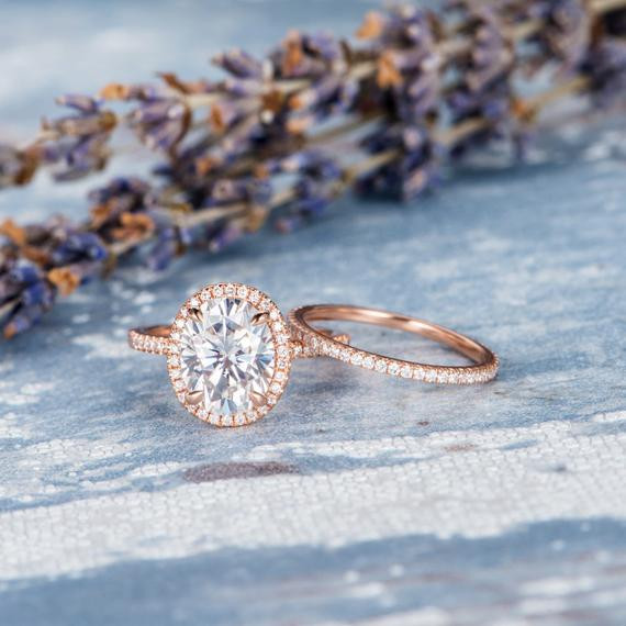 8*10mm Oval Cut Moissanite Diamond Halo Stacking Wedding ... (1280 x 1280 Pixel)