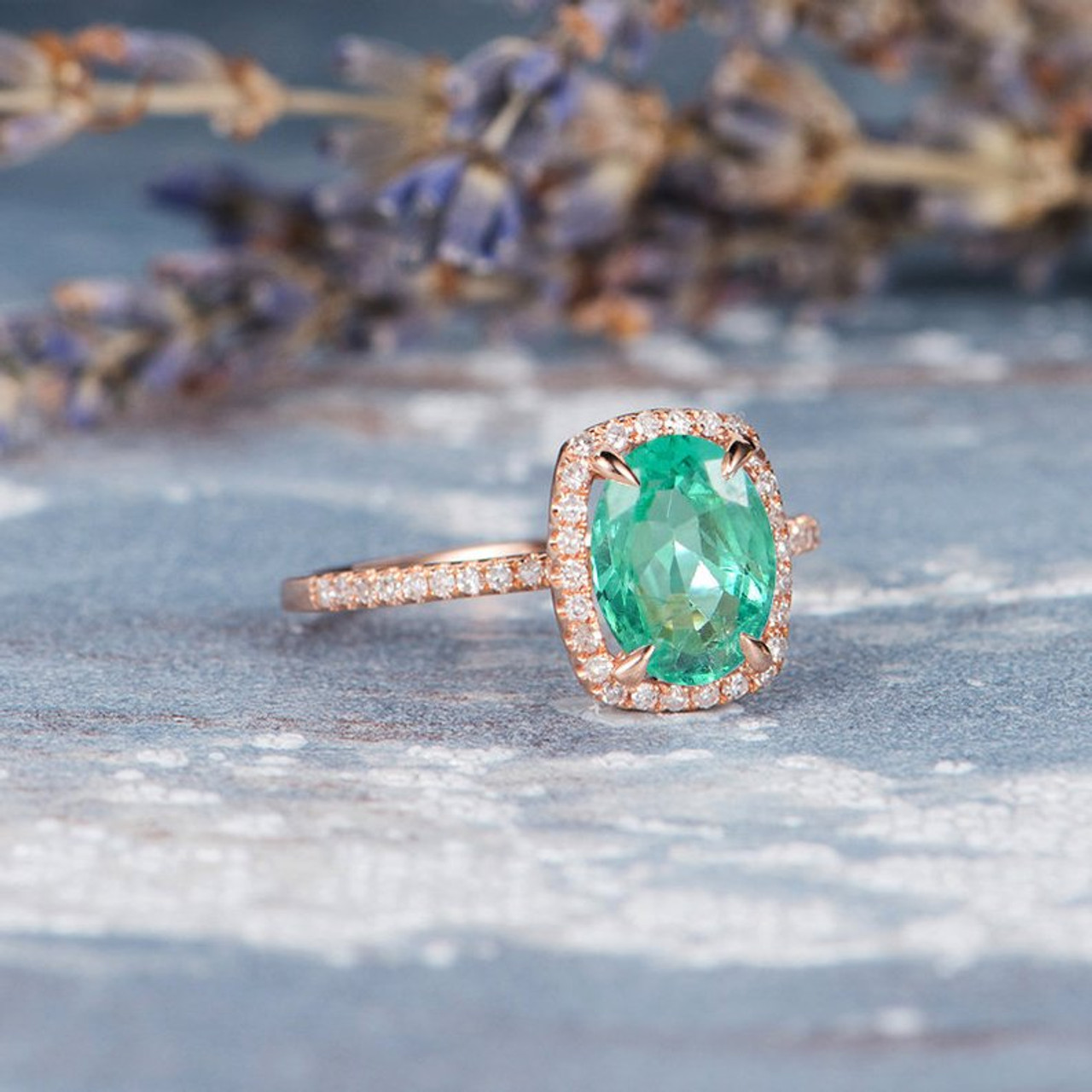 6x8mm Natural Emerald Engagement Ring Genuine Emerald Ring Oval Cut