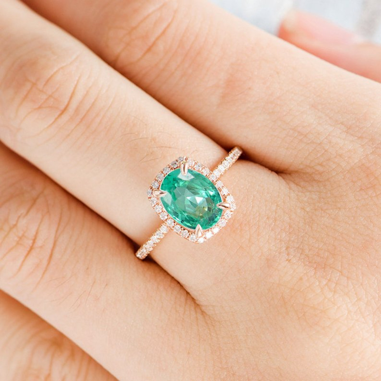 6x8mm Natural Emerald Engagement Ring 