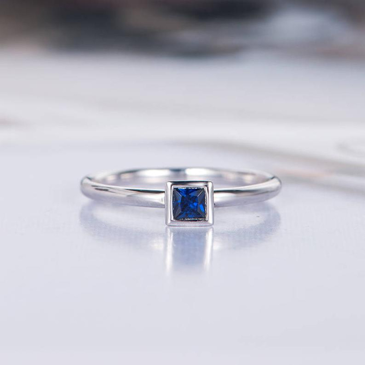 Buy Princess Cut Blue Sapphire and Diamond Engagement Ring in 14k White  Gold an Original Design by Charles Babb Online in India - Etsy