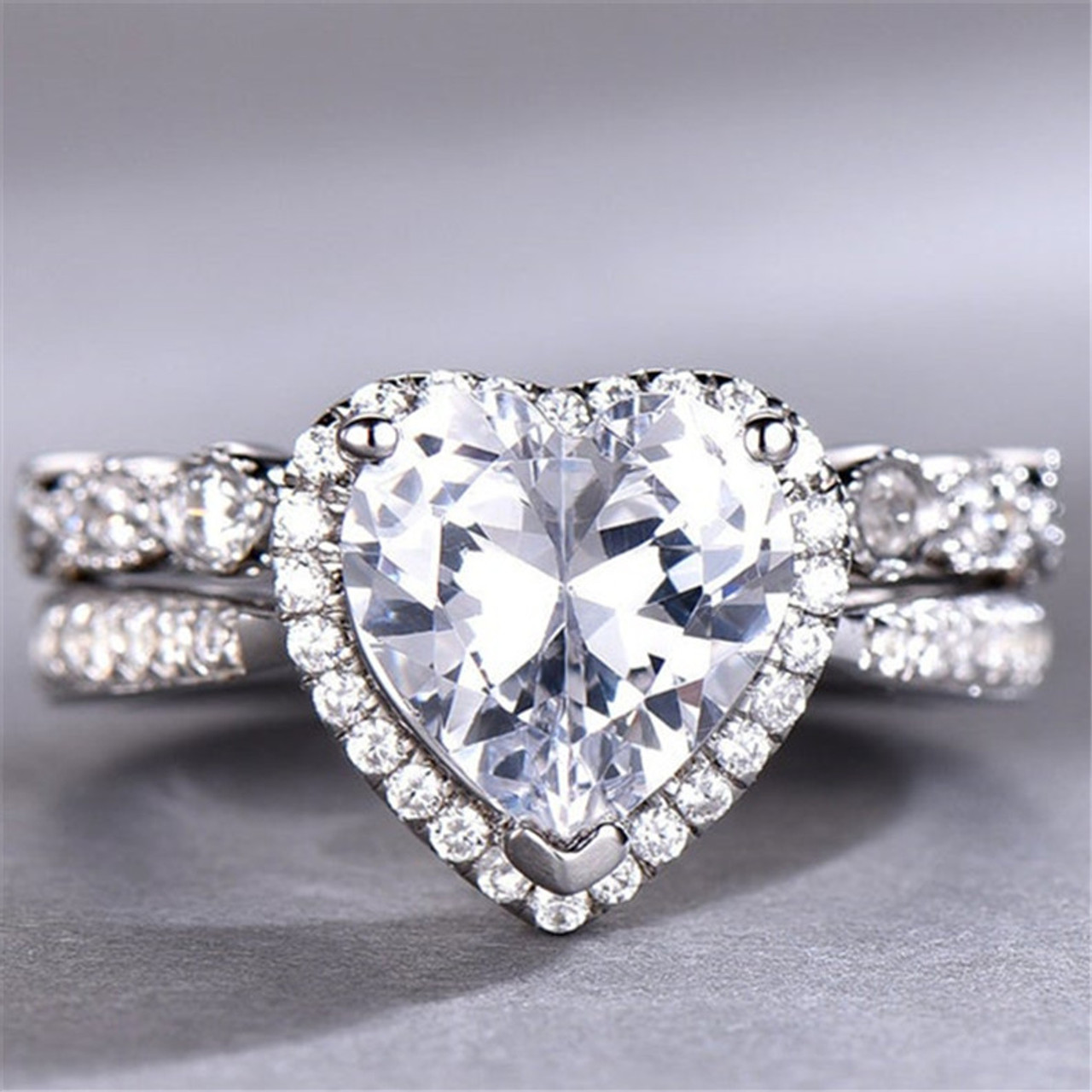 heart diamond ring set