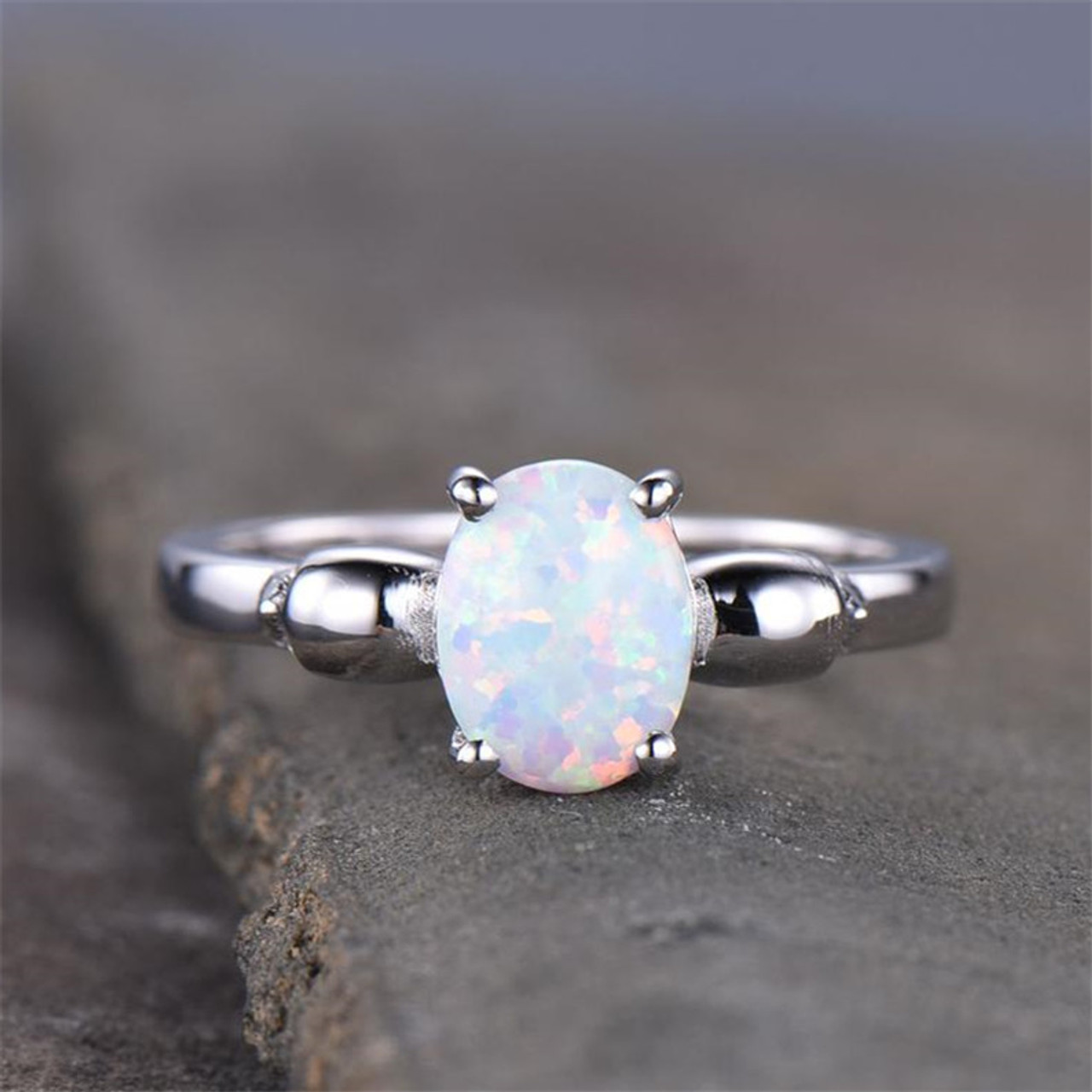 silver opal and diamond ring