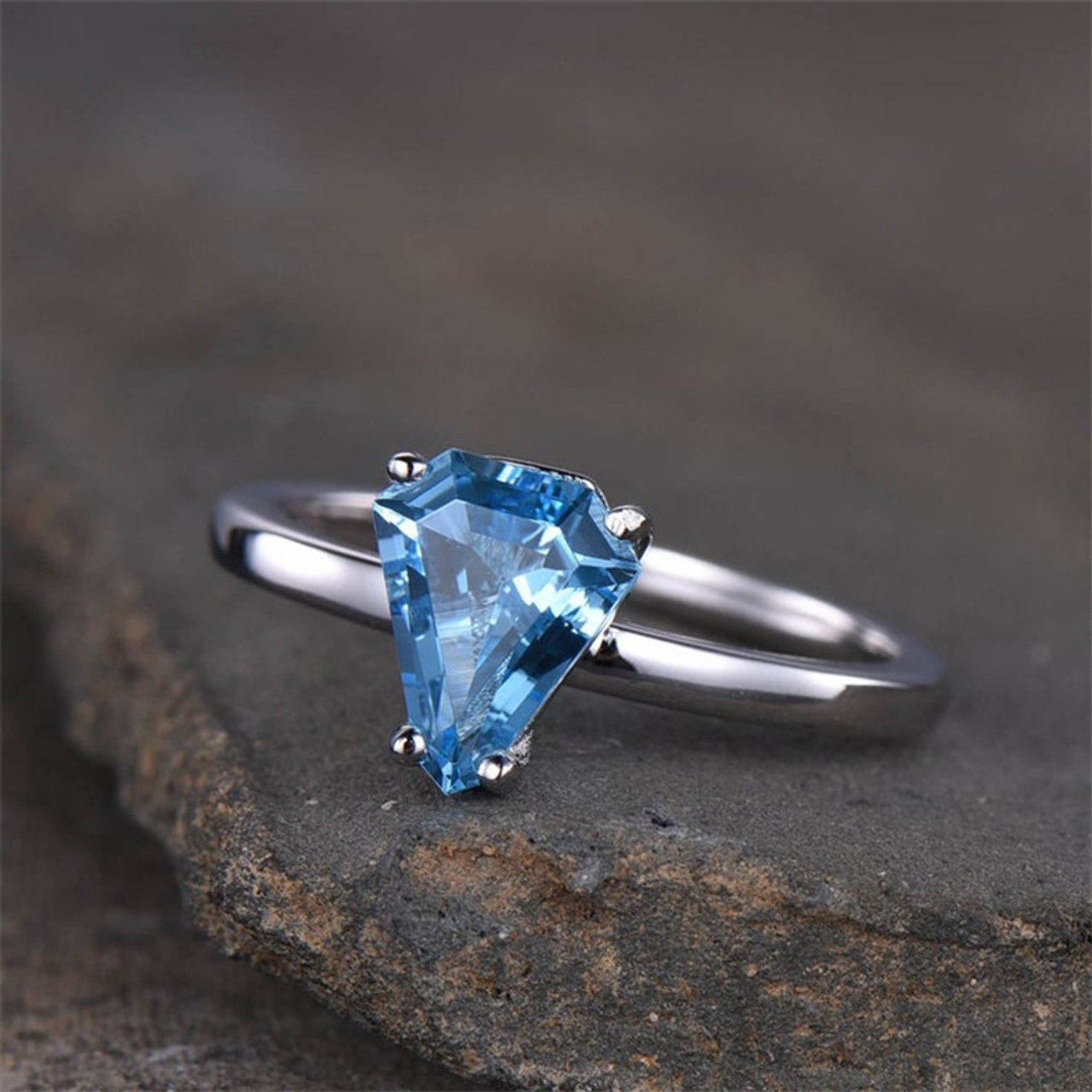 Prong Set London Blue Topaz Side Stone Diamond Engagement Wedding Ring