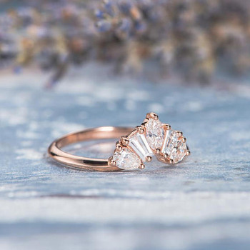 Unique Rose Gold  Band Pear Shaped Tapered Baguette Diamond Wedding Band